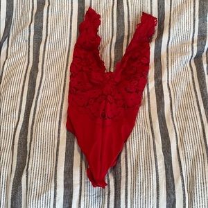 Red lace bodysuit